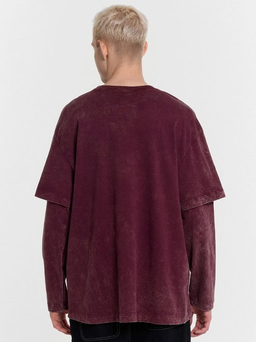 Лонгслив мужской бордовый с обработкой эйсид и принтом, фото 2 из 5