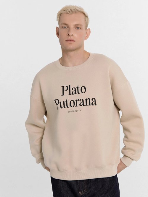 Свитшот мужской бело-бежевый с печатью, фото 2 из 5