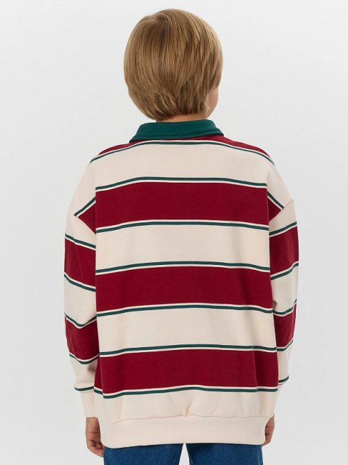 Свитшот для мальчиков в молочно-красную полоску, фото 2 из 5