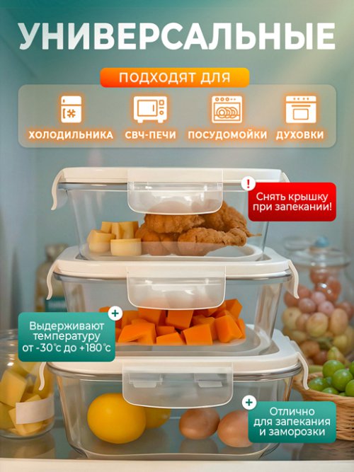 Набор стеклянных контейнеров с крышкой Glass-3, фото 3 из 39