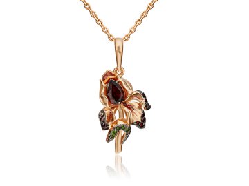 Подвеска декоративная Platina Jewelry, красное золото 585 проба, вставка гранат/эмаль/хромдиопсид