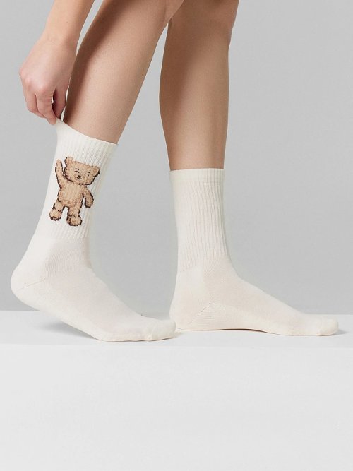 Носки женские кремовые с изображением медвежат в наборе, 3 пары, фото 3 из 15