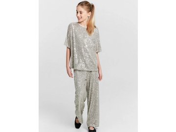 Брюки для девочки серебристые с пайетками