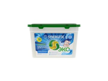 Капсулы для стирки SYNERGETIC Universal концентрированные гипоаллергенные, 18 шт