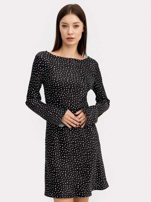 Платье женское мини черное в белый горошек, фото 2 из 8