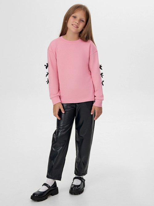 Брюки для девочек из экокожи в черном цвете, фото 3 из 6