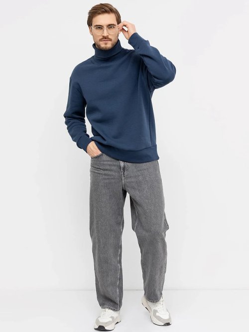 Теплый джемпер с воротником-стойкой в синем цвете, фото 1 из 4