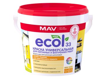 Краска ECOL 33 универсальная для наружных и внутренних работ (ВД-АК-1033) белая матовая  1л (1,4 кг)