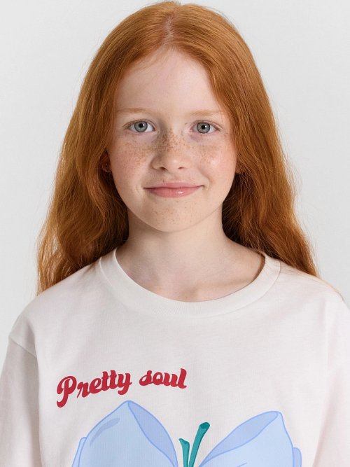 Футболка для девочек белая с принтом и надписью "pretty soul", фото 4 из 24