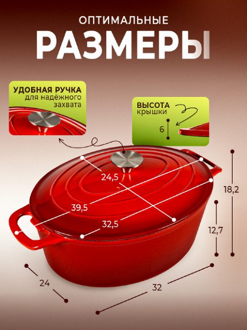 Утятница чугунная эмалированная KW-OC32, фото 2 из 30