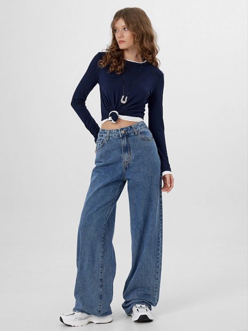 Джинсы женские Wide leg fit синие с высокой посадкой, фото 8 из 16