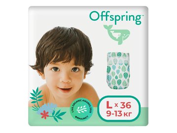 Подгузники Offspring L 9-13 кг Листочки (36 шт)