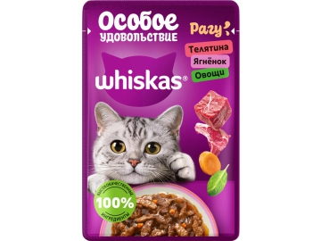 Пауч Whiskas для взрослых кошек, с телятиной, ягненком и овощами Особое удовольствие 75 г Зообазар