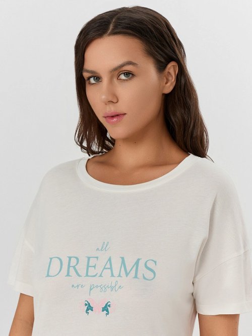 Сорочка ночная женская кремовая с принтом "Dreams", фото 3 из 8