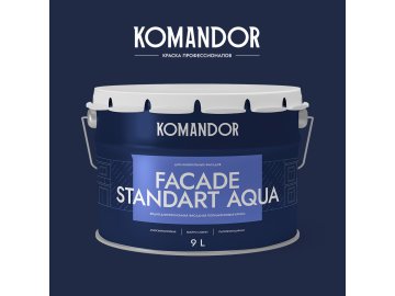 Краска фасадная матовая KOMANDOR FACADE STANDART AQUA БАЗА A 9л