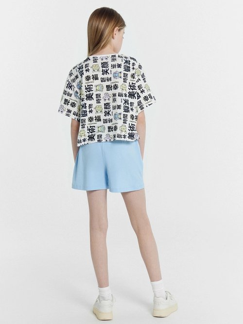 Футболка для девочек белая с принтом "иероглифы", фото 6 из 8