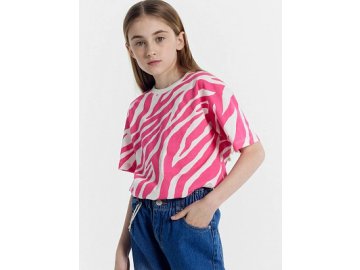Футболка для девочек розовая с принтом "зебра"
