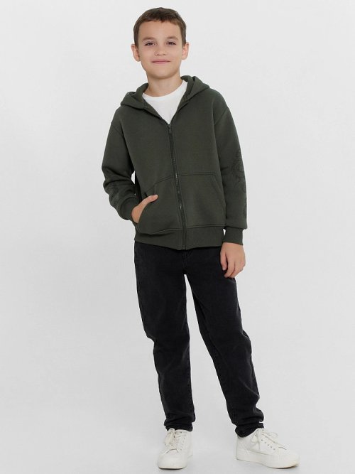 Толстовка для мальчиков хаки с принтом, фото 2 из 5