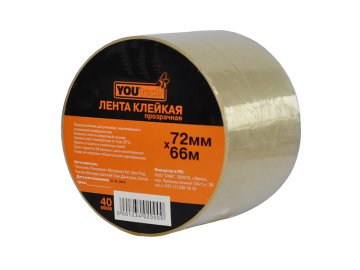 Скотч YOURTOOLS прозрачный 72 мм, 66 м, 40 мкм