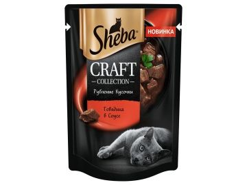 Пауч Sheba Craft для взрослых кошек, Рубленые кусочки в соусе с говядиной, 75 г