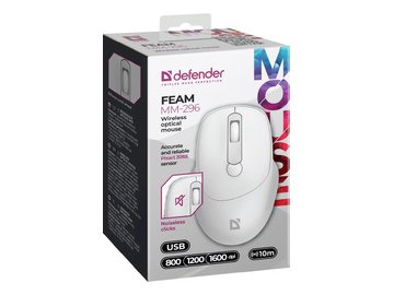 Беспроводная оптическая мышь DEFENDER Feam MM-296 (52297) белый 5 элемент