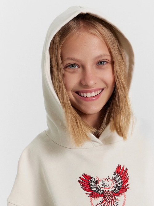 Худи для девочек бело-бежевое с Жар-Птицей, фото 7 из 9