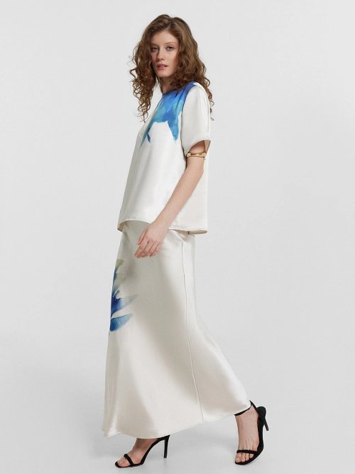 Юбка женская кремовая с принтом, фото 1 из 5