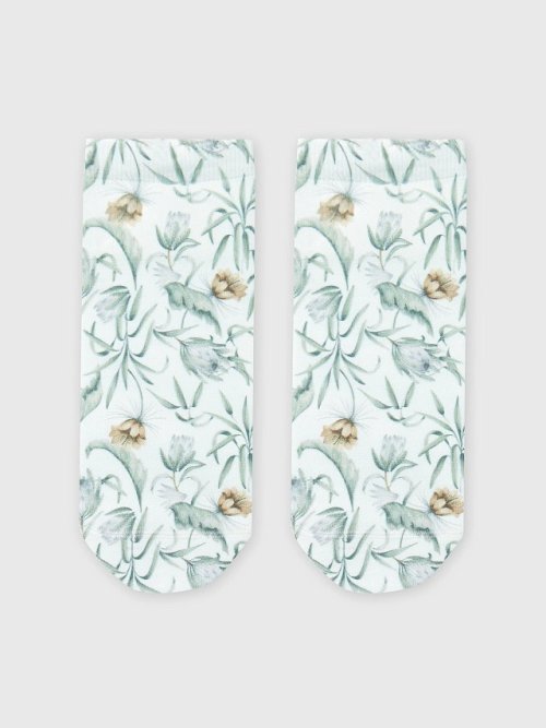 Носки женские белые с рисунком в виде цветов сухоцветов, фото 3 из 4