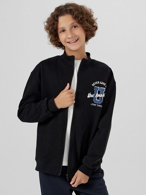 Толстовка для мальчиков черная с принтом "never give up", фото 3 из 9