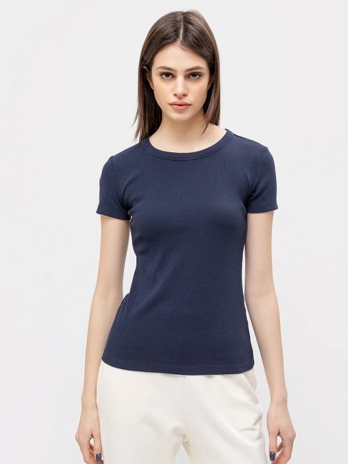 Спортивная футболка в рубчик синего цвета, фото 1 из 4