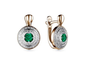 Серьги с английским замком Bellissima, красное золото 585 проба, вставка бриллиант