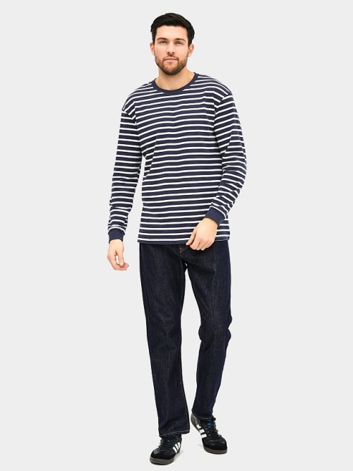 Лонгслив мужской молочный в синюю пооску, фото 2 из 5