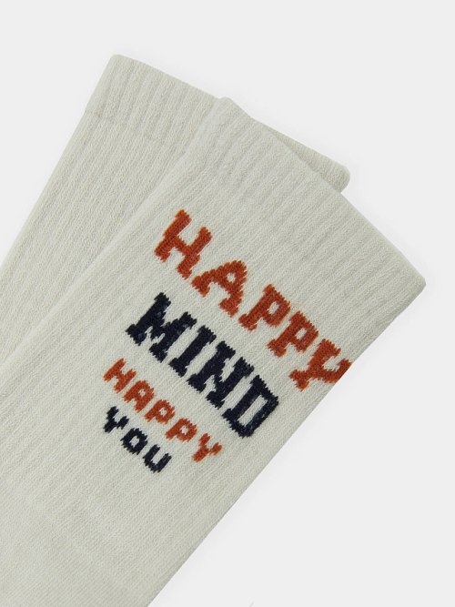 Носки женские серые с рисунком в виде надписи "Happy mind, happy you", фото 4 из 12
