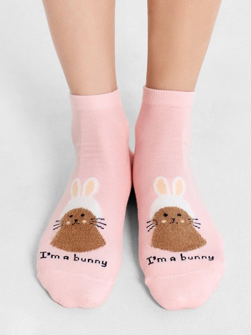 Носки женские розовые с рисунком в виде зайки, фото 1 из 5