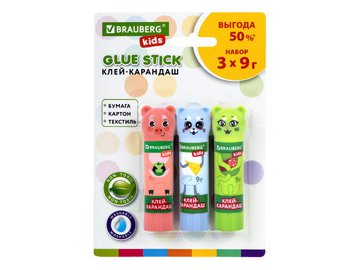 Клей-карандаш BRAUBERG KIDS 271141 (3 шт)