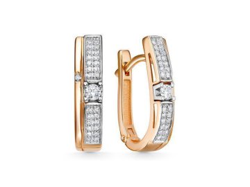 Серьги с английским замком Diamond Union, красное золото 585 проба, вставка бриллиант