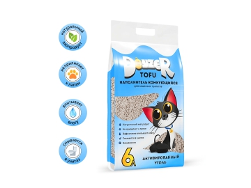 Наполнитель DOYZER TOFU, соевый комкующийся, активированный уголь 2,5 кг (6 л) в Молодечно Зообазар