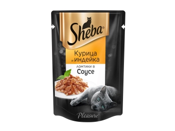 Пауч Sheba, для взрослых кошек, с курицей и индейкой, Ломтики в соусе, 75 г