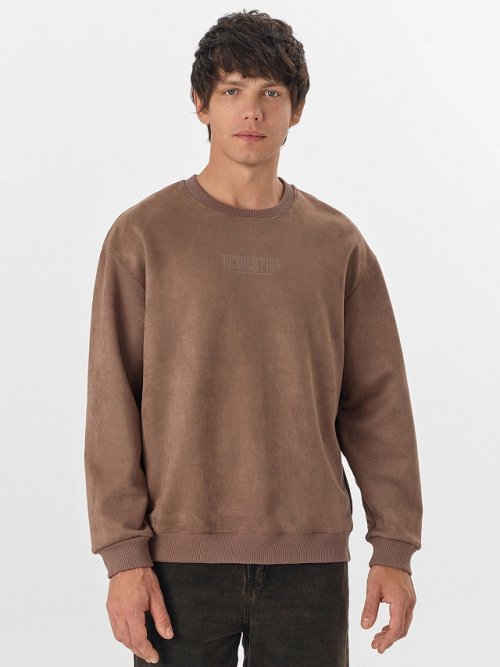 Свитшот мужской бежевый с эффектом замши, фото 1 из 6