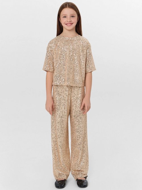 Блузка для девочек бежевая с пайетками, фото 4 из 6