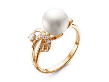 Кольцо декоративное Zlato, красное золото 585 проба, вставка фианит/жемчуг