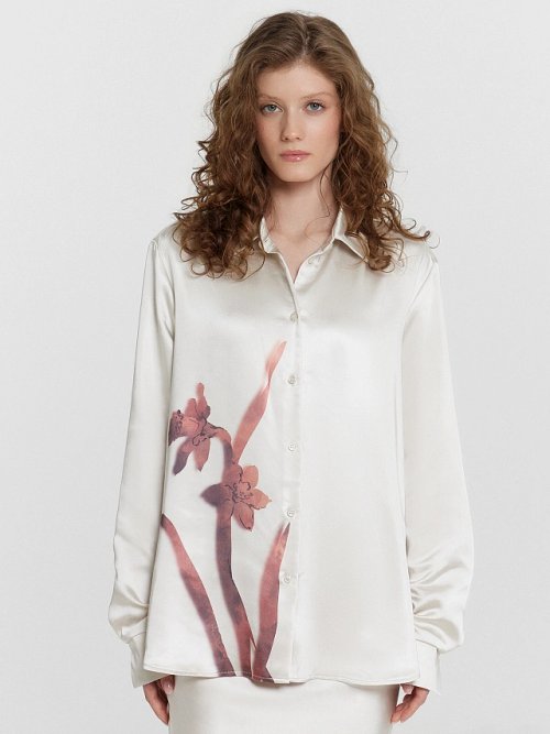 Блузка женская кремовая с принтом, фото 2 из 6