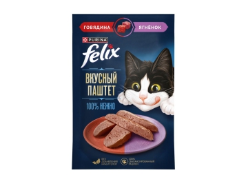 Пауч Felix Вкусный паштет для кошек, говядина и ягненок, 75 г