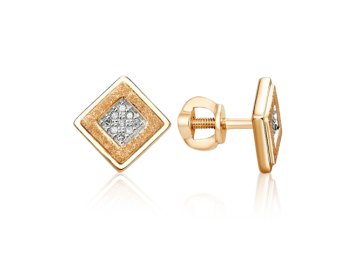 Серьги пусеты LUCKY DIAMOND, красное золото 585 проба, вставка бриллиант