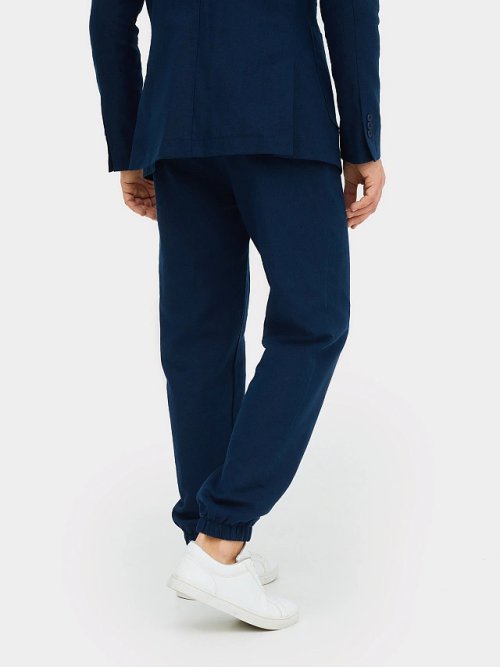 Брюки мужские в синем цвете из хлопка и льна, фото 3 из 5