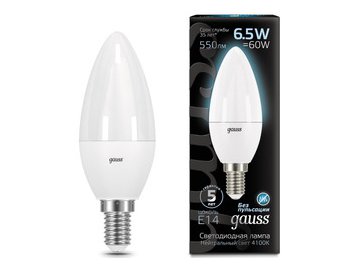 Лампа Gauss Свеча 6.5W 550lm 4100К E14