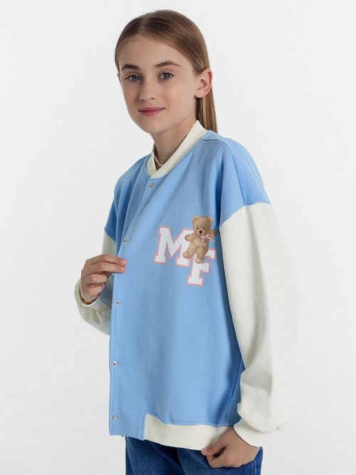 Толстовка для девочек голубая с печатью, фото 1 из 25