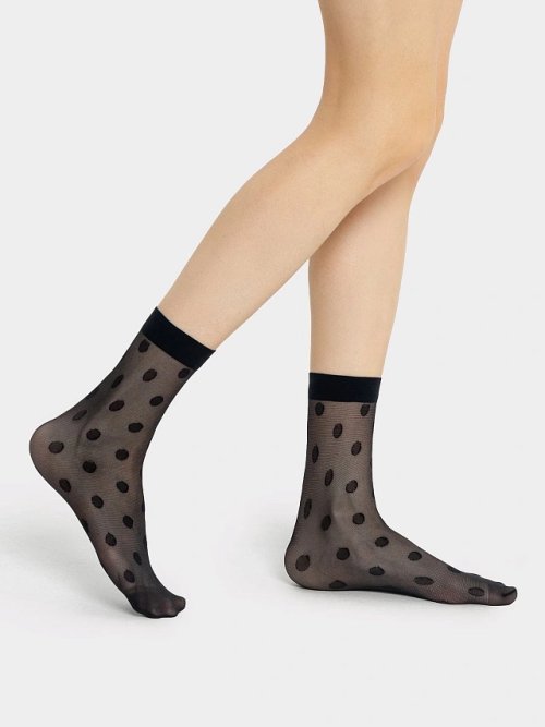 Носки женские капроновые черные в горошек, фото 1 из 4