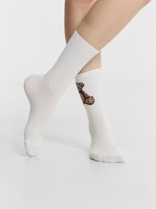 Носки женские высокие белые с узором в виде мишки, фото 3 из 18