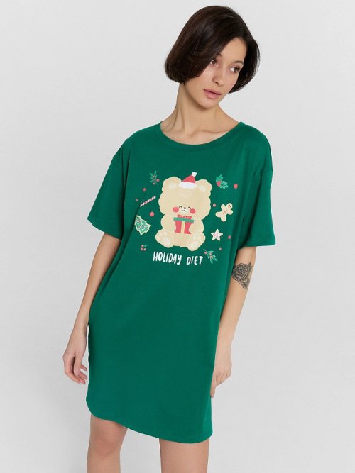 Сорочная ночная женская с новогодним принтом "Holiday Diet", фото 1 из 8